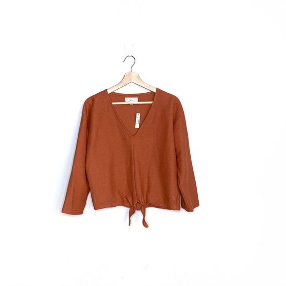 MADEWELL burnt orange long sleeve tie front top - Picture 2 of 8